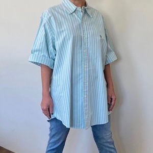 Ralph Lauren - EUC - Custom Fit, Green Striped Oxford -  Rad 80s Style